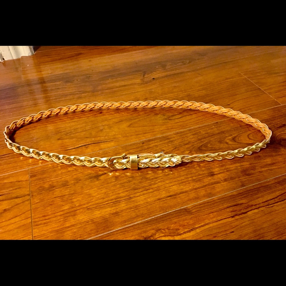 Thin bright gold belt with braid design